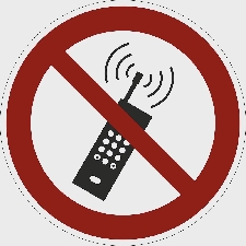 Verbodsbord, ingeschakelde mobiele telefoons verboden, VE = 10 stuks, folie, Ø 200 mm