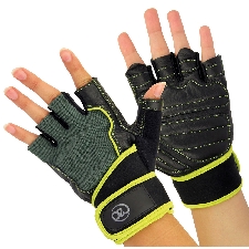 Fitness-Mad fitness-handschoenen heren leer zwart/groen maat L