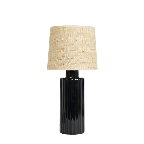 Lampe à poser Portofino, Noir - H46cm - Céramique / Abat-jour Rabane - image 1