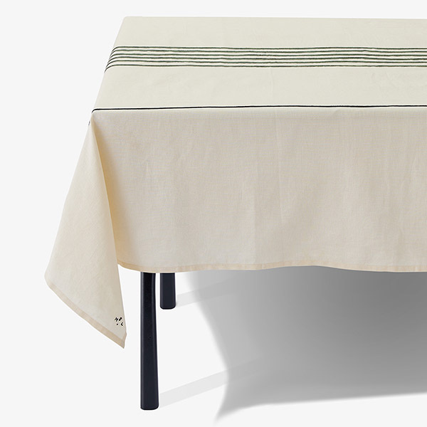 Tablecloth Echo, Ecru / Eucalyptus - 250 x 150 cm - Linen / Cotton - image 1
