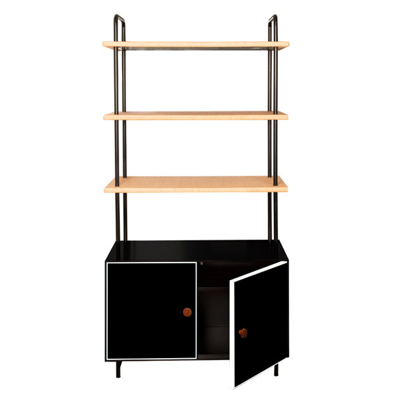 Bookcase Essence, Black / Ivory - L95 x W45 x H190 cm - Lacquered wood / Rattan / Steel - image 1