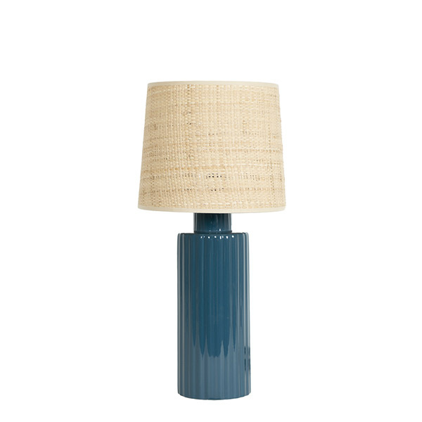 Lampe à poser Portofino, Bleu Sarah - H46 cm - Céramique / Abat-jour Rabane - image 1