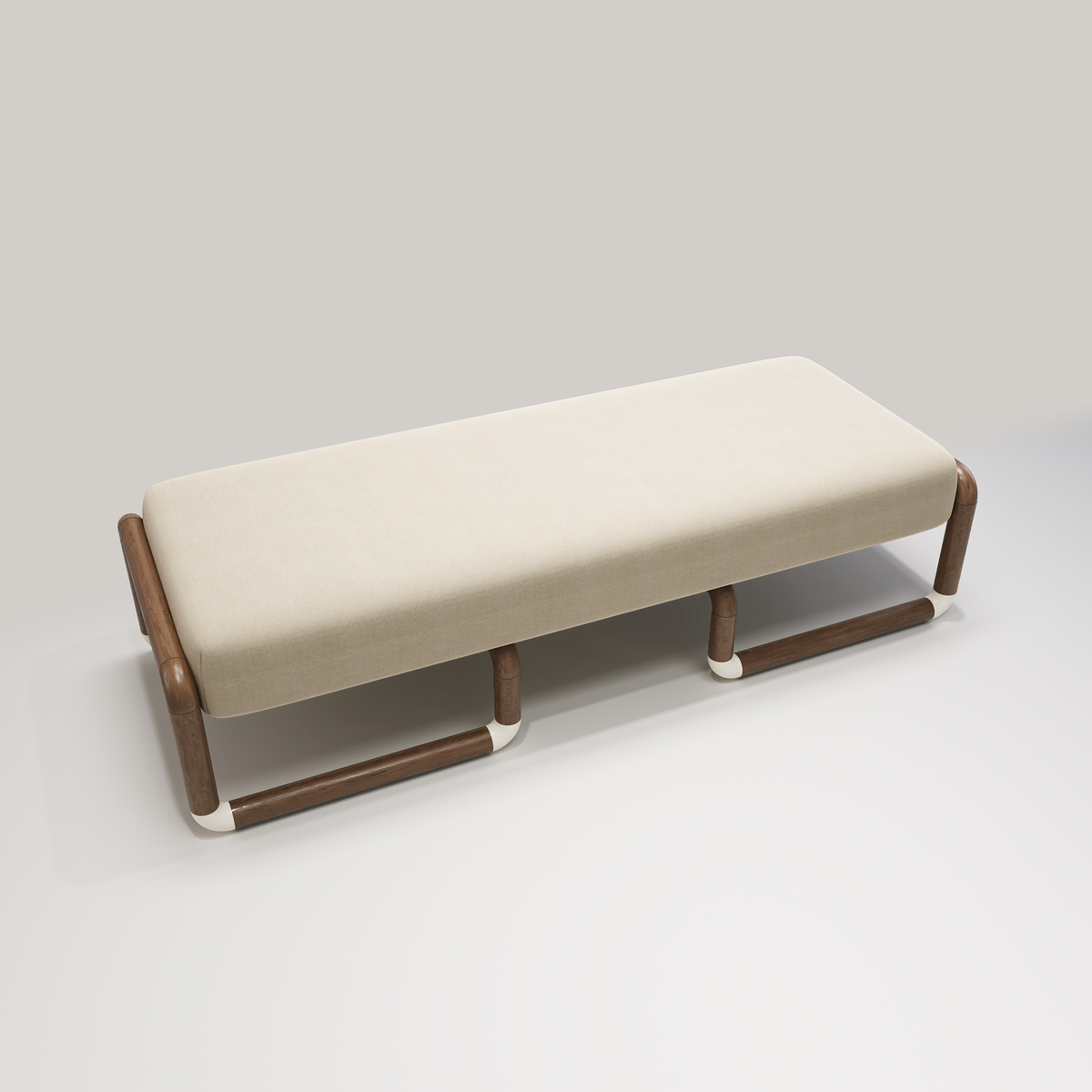 Nico bench, White - L160 x W60 x H42 cm - Walnut/Linen - image 1