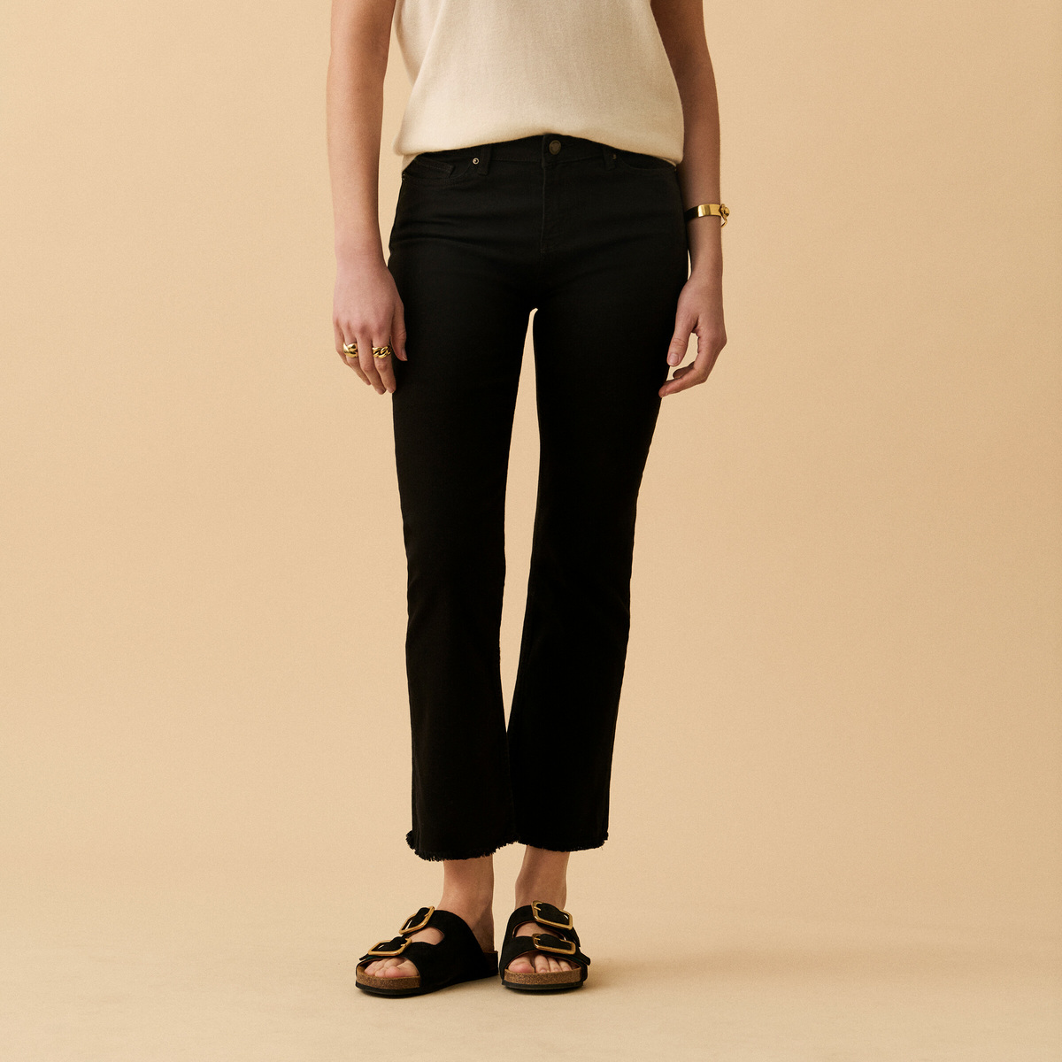 Cropped Jean Sol, Black - Cropped flared jean - Cotton - image 1