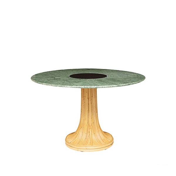 High Dining Table Table, Green / Natural  - ø120 x H74 cm - Carrara marble / Rattan - image 1