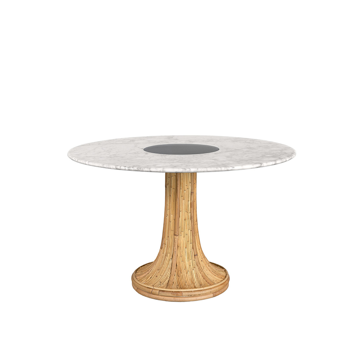 Table Haute à Manger Riviera, Blanc / Naturel - ø120 x H74 cm - Marbre de Carrare / Rotin - image 1