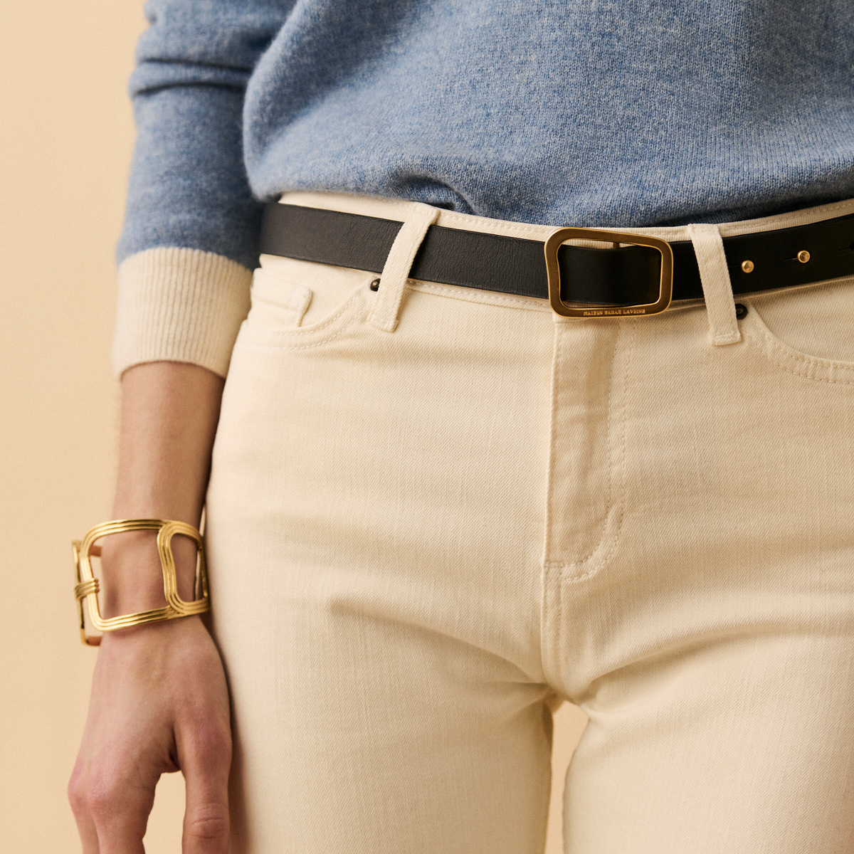 Belt Double Jeu, Camel / Black - Reversible leather and suede - image 1
