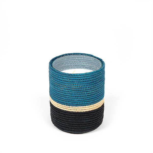 Candle Farniente, Bleu Sarah - H15 cm - Recycled glass / rafia - image 1