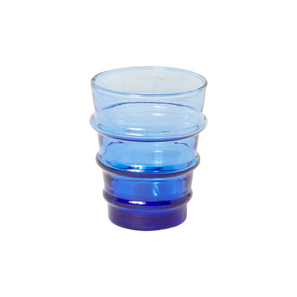 6 Drinking Glasses Totem, Blue - H8 cm - Blown Glass - image 1