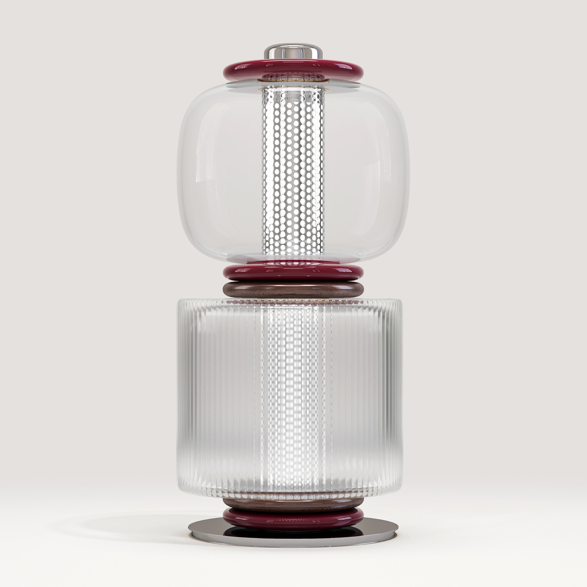 Luminaire Loulou | 2 module, Aubergine - H72 x ø34 cm - Blown glass/polished stainless steel - image 1