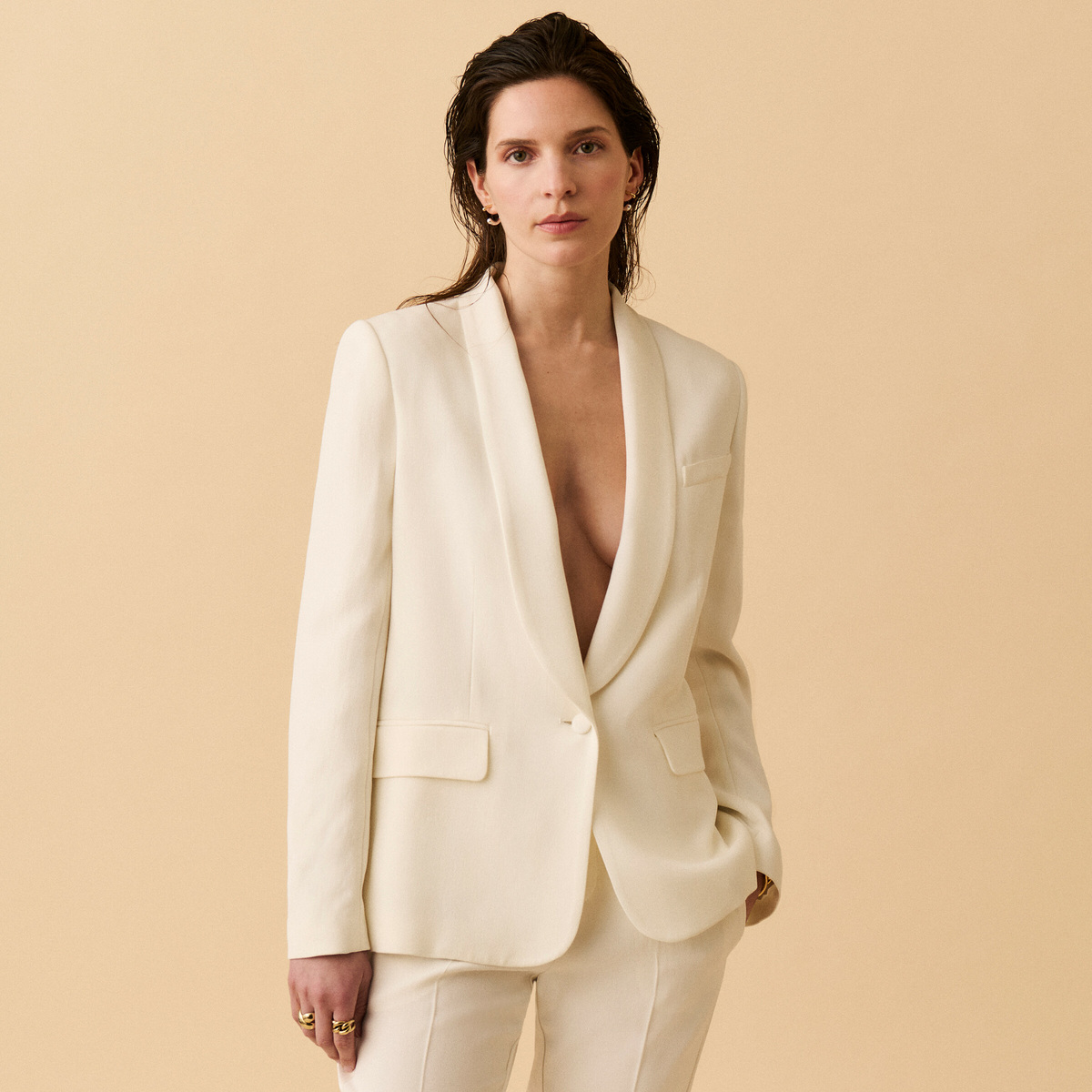 Tuxedo Jacket France, White - Straight cut - Acetate / Viscose - image 1