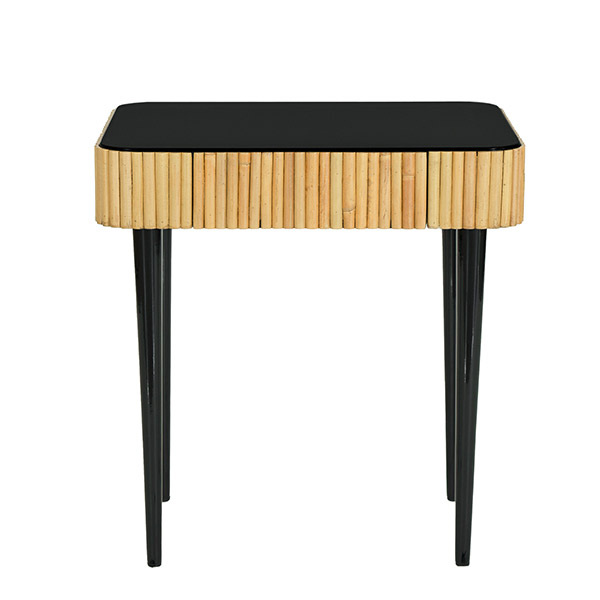 Bedside Table Riviera, Black Radish - H65 cm - Wicker / Lacquered wood - image 1