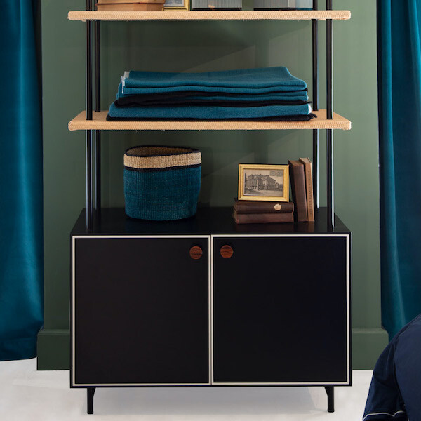 Bookcase Essence, Black / Ivory - L95 x W45 x H190 cm - Lacquered wood / Rattan / Steel - image 2