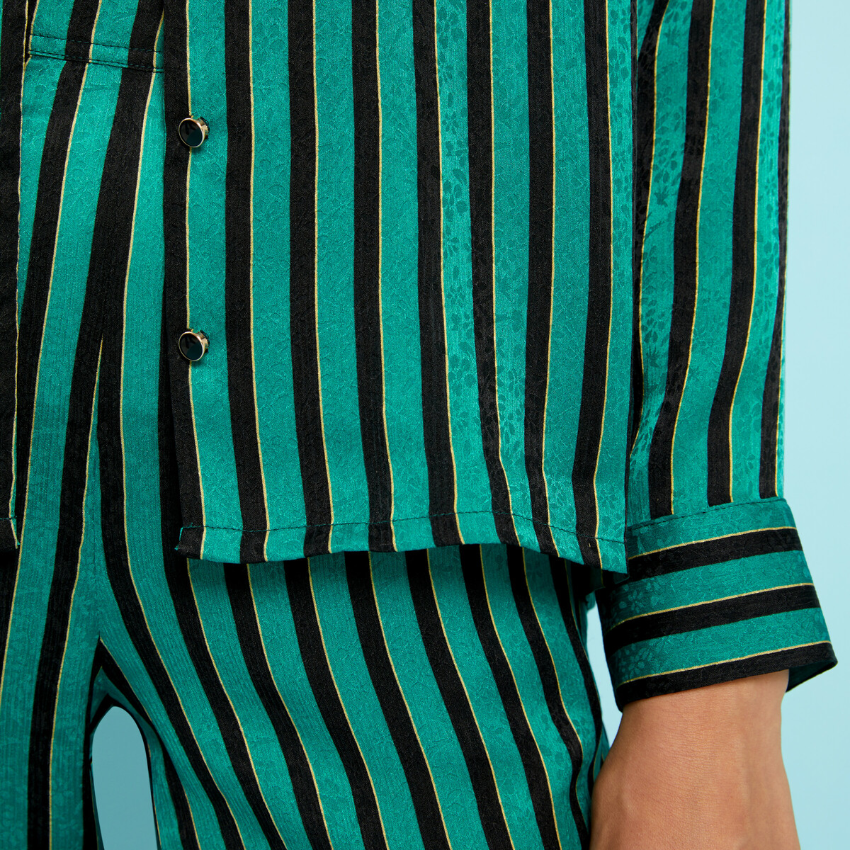 Shirt London, Green striped - 100% Silk - image 2
