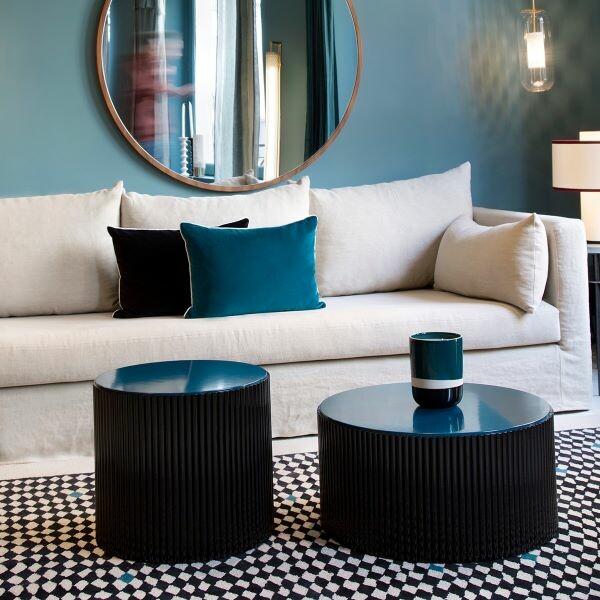 Cushion Double Jeu, Blue / Black Radish - 55 x 40 cm - Cotton velvet - image 2