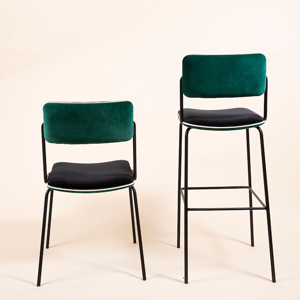 Bar Chair Double Jeu, Green - H106 x W51 x D48 cm - Velvet / Steel - image 2