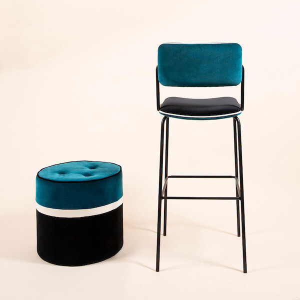Bar Chair Double Jeu, Bleu Sarah - H106 cm - Velvet / Steel - image 2
