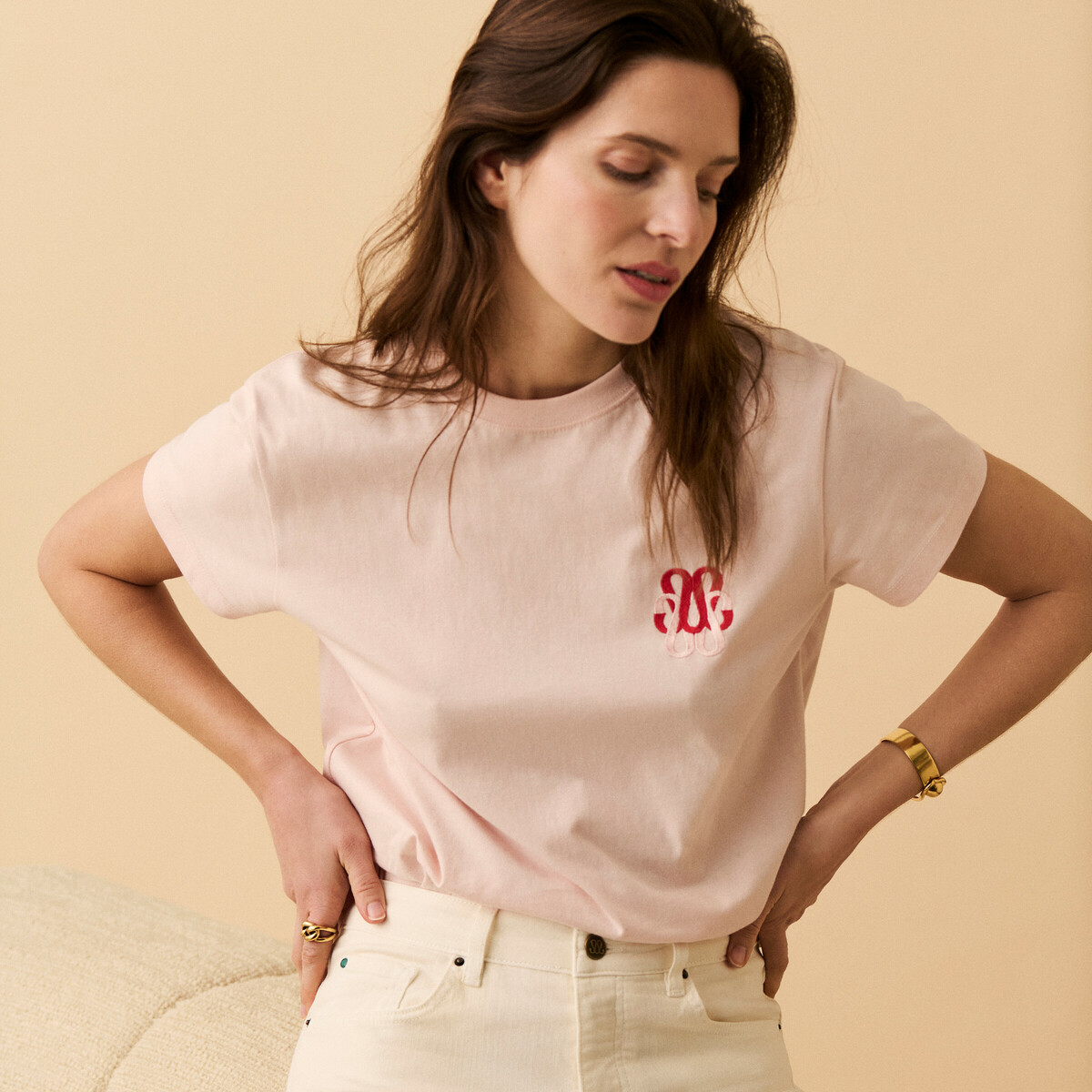 T-shirt Monogramme, Baby Pink- Col Rond - 100% Coton - image 2