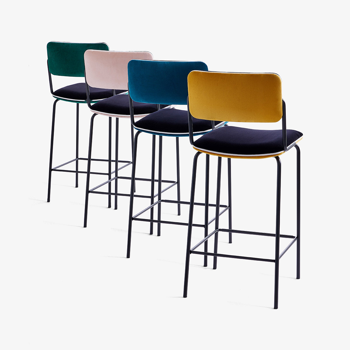 Kitchen island chair Double Jeu, Pink - H95 x W42 x D42 cm - Velvet / Steel - image 10