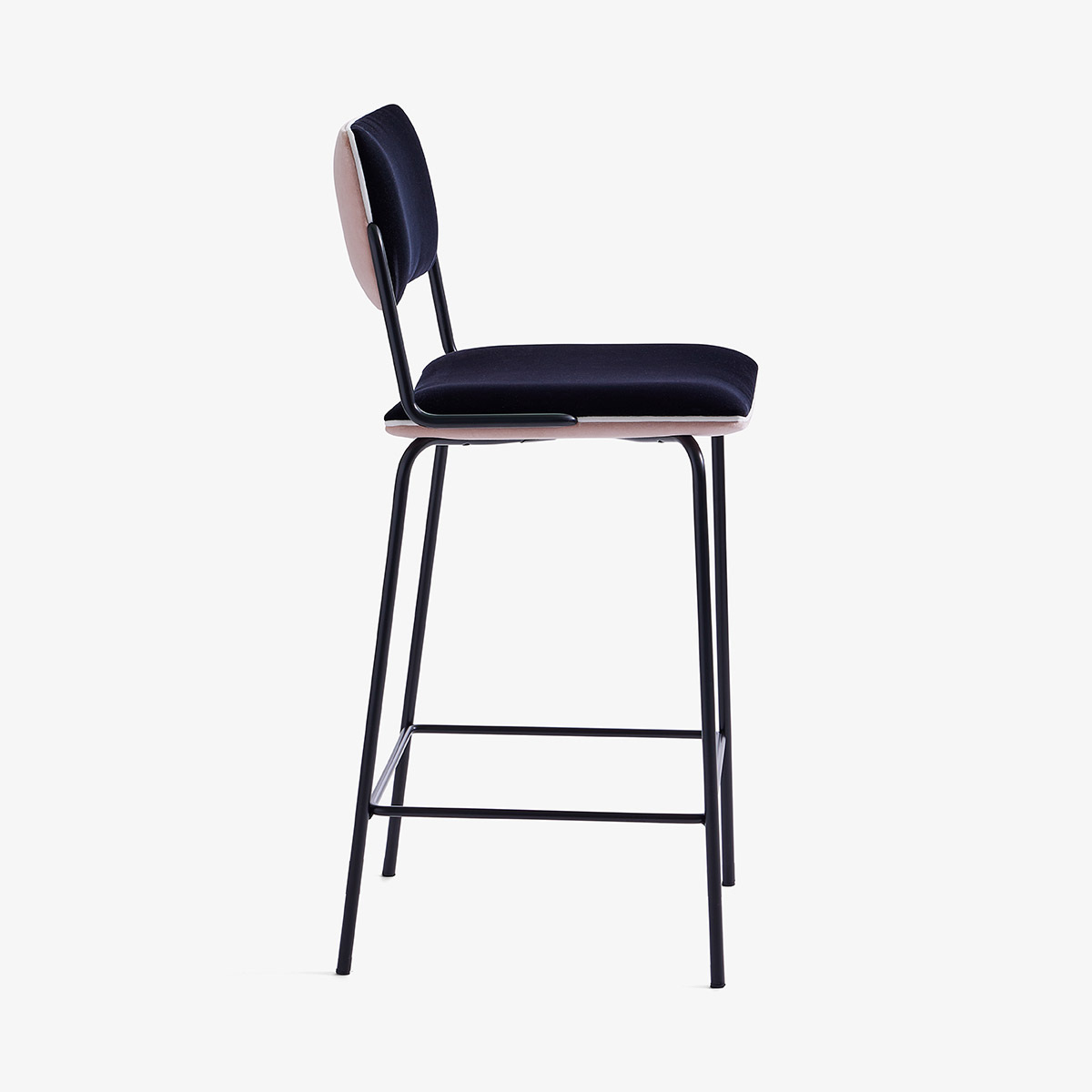 Kitchen island chair Double Jeu, Pink - H95 x W42 x D42 cm - Velvet / Steel - image 1