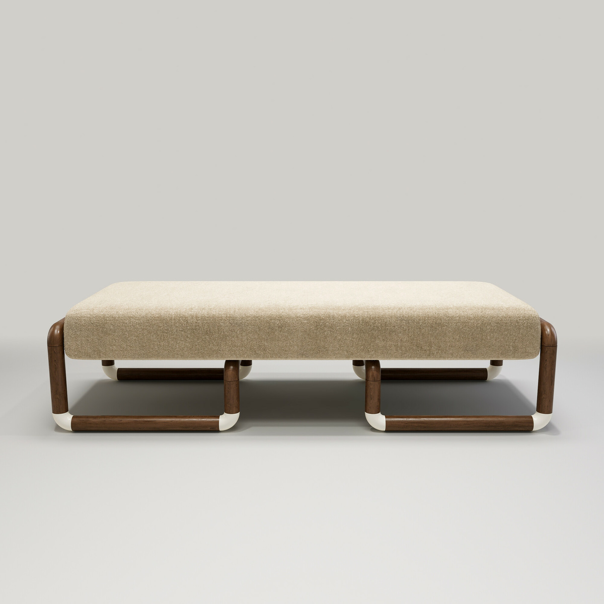 Nico bench, Cream - L160 x W60 x H42 cm - Walnut/Wool/Cotton - image 2