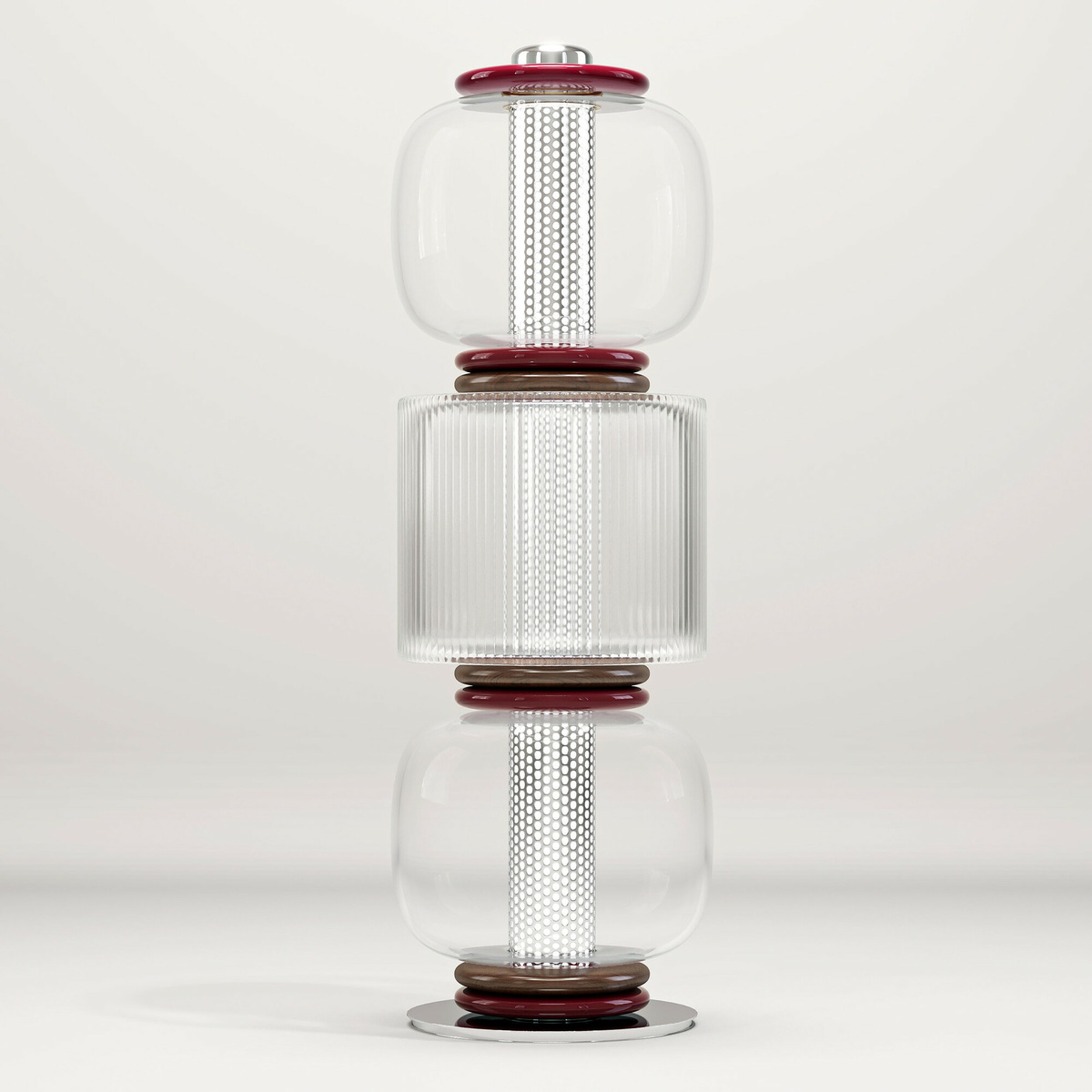 Floor lamp Loulou - 3 modules, Aubergine - H101 x ø34 cm - Blown glass/polished stainless steel - image 1
