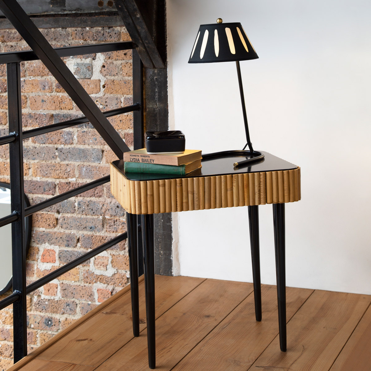 Bedside Table Riviera, Black Radish - H65 cm - Wicker / Lacquered wood - image 3