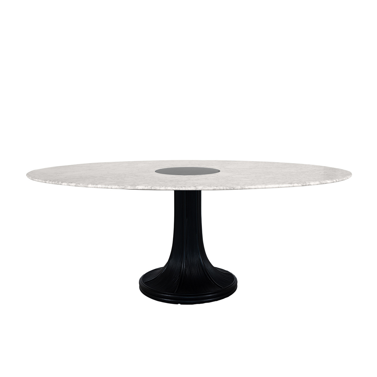 Table Haute à Manger Ovale Riviera, Blanc / Noir - ⌀199 x H74 cm - Marbre de Carrare / Rotin - image 1