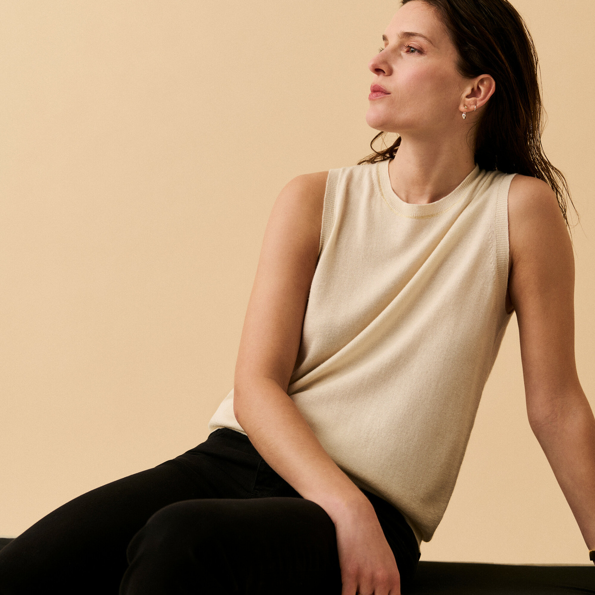 Villette jumper, White - Sleeveless - Silk and cashmere - image 2