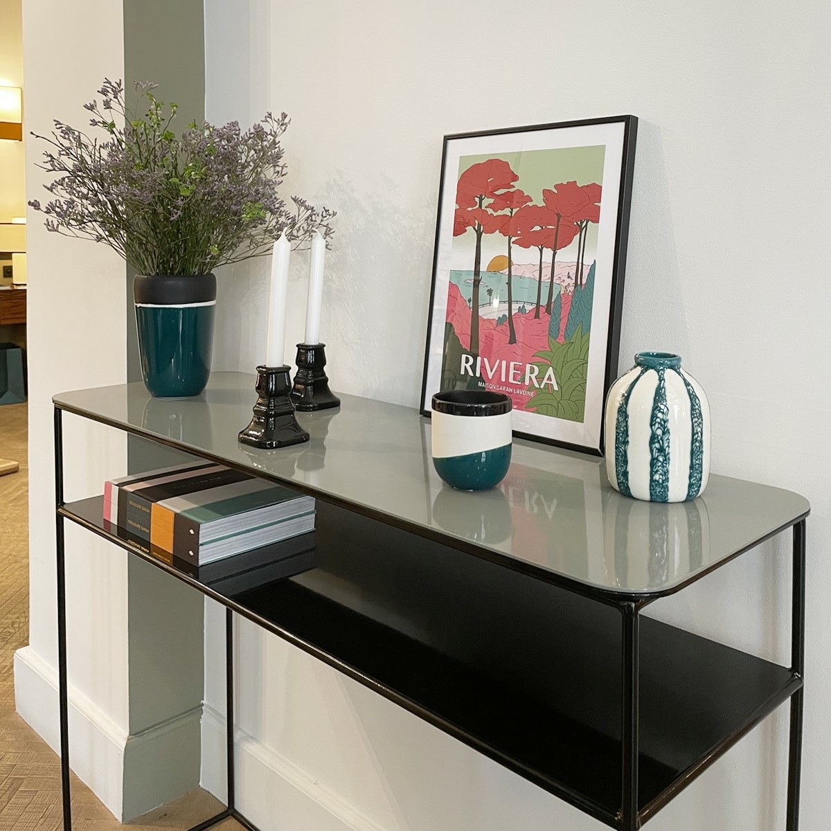Console Table Double Jeu, Thyme / Black - W110 x D35 x H85 cm - Powder coated steel - image 3