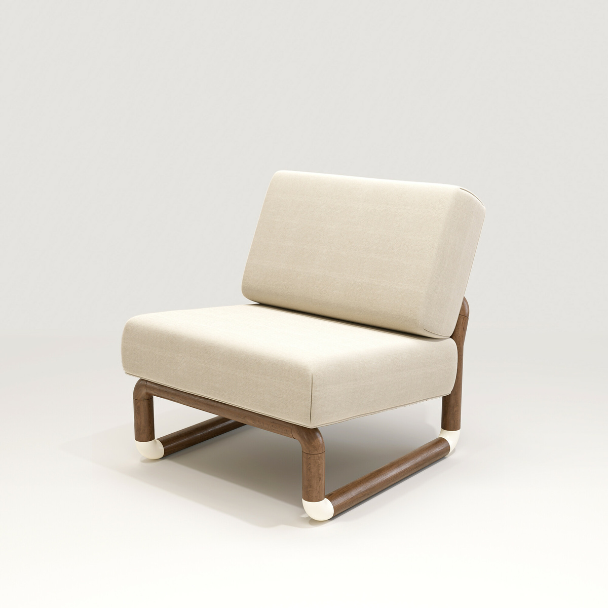 Fireside chair Nico, Blanc - L71 x P82 x H76,8 cm - Noyer/Lin - image 1