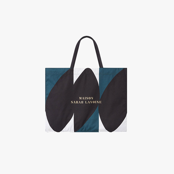 Tote-bag Illusion, Noir / Ecru / Bleu Sarah - 39 x 37 cm - 100% Coton Bio - image 1