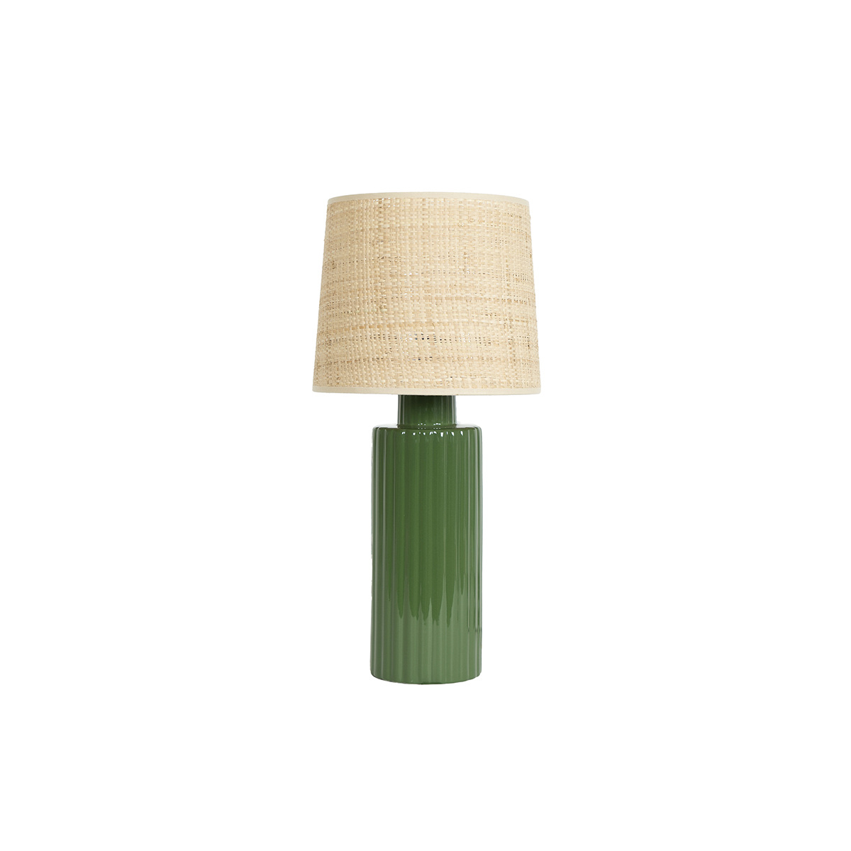 Lampe à poser Portofino, Vert - H54 cm - Céramique / Abat-jour Rabane - image 1