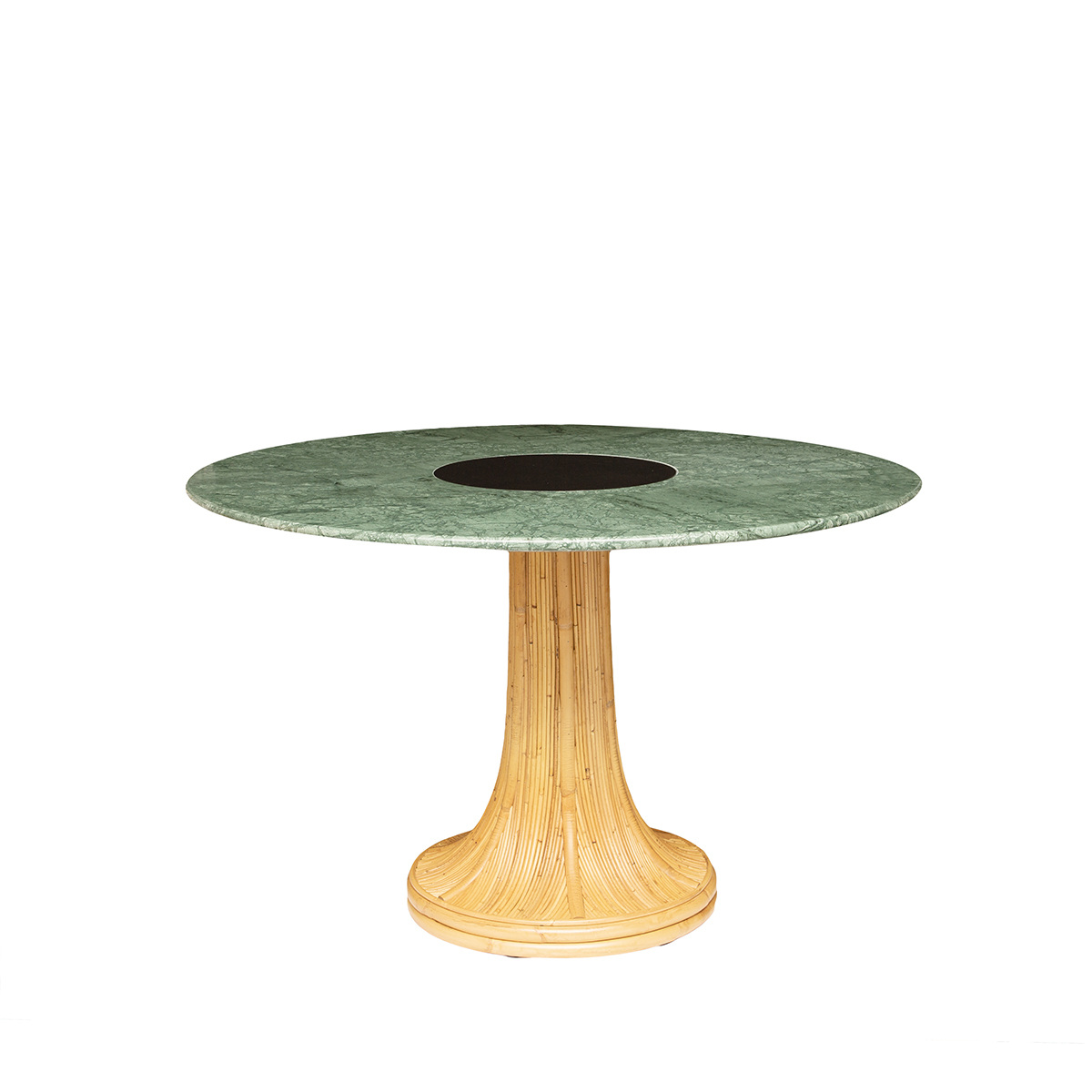 Table Haute à Manger Riviera, Vert / Naturel - ø120 x H74 cm - Marbre de Carrare / Rotin - image 1