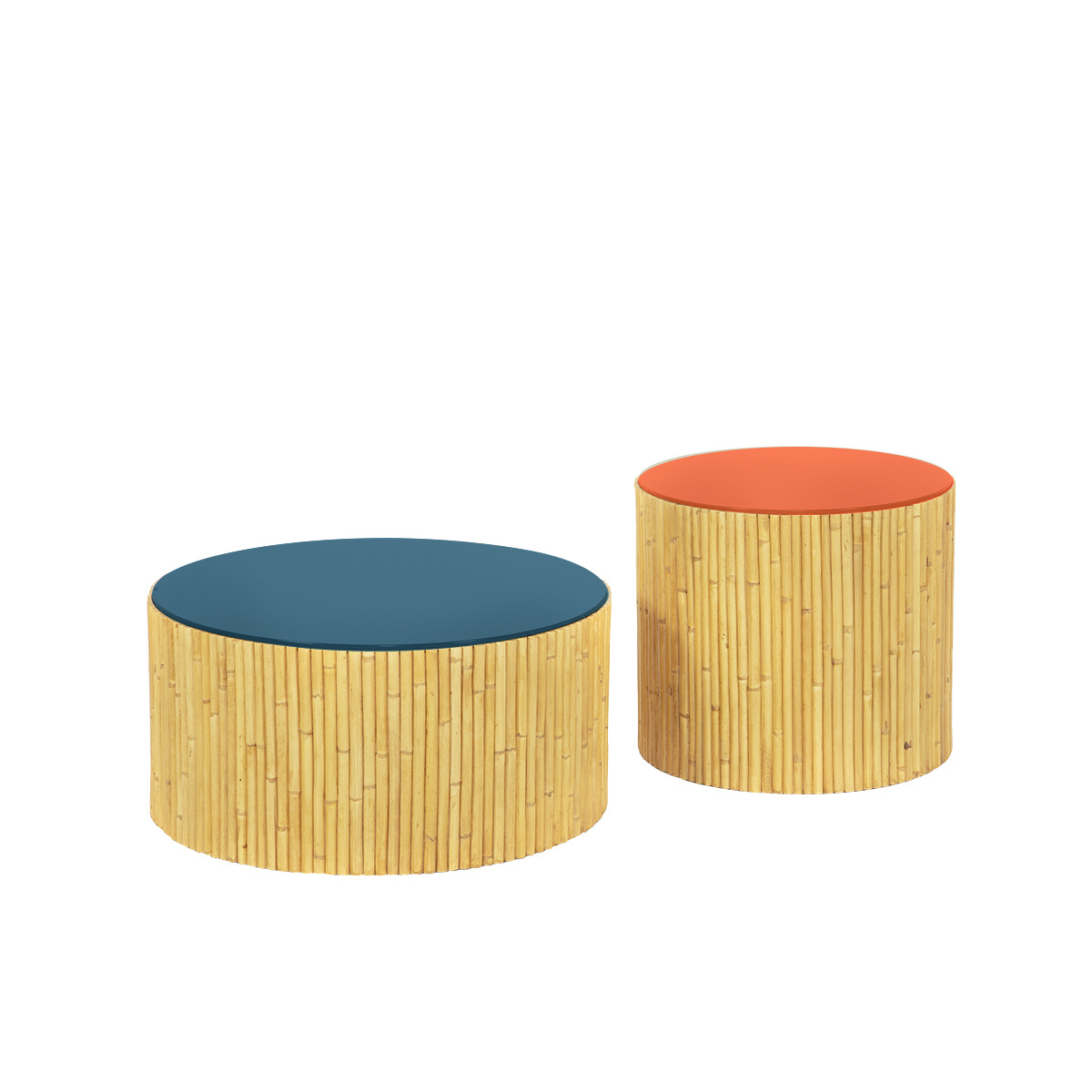 Duo of Coffee Tables Rivera, Natural / Black - ø60 x H30 cm and ø45 x H40 cm - Rattan / Lacquered wood - image 9