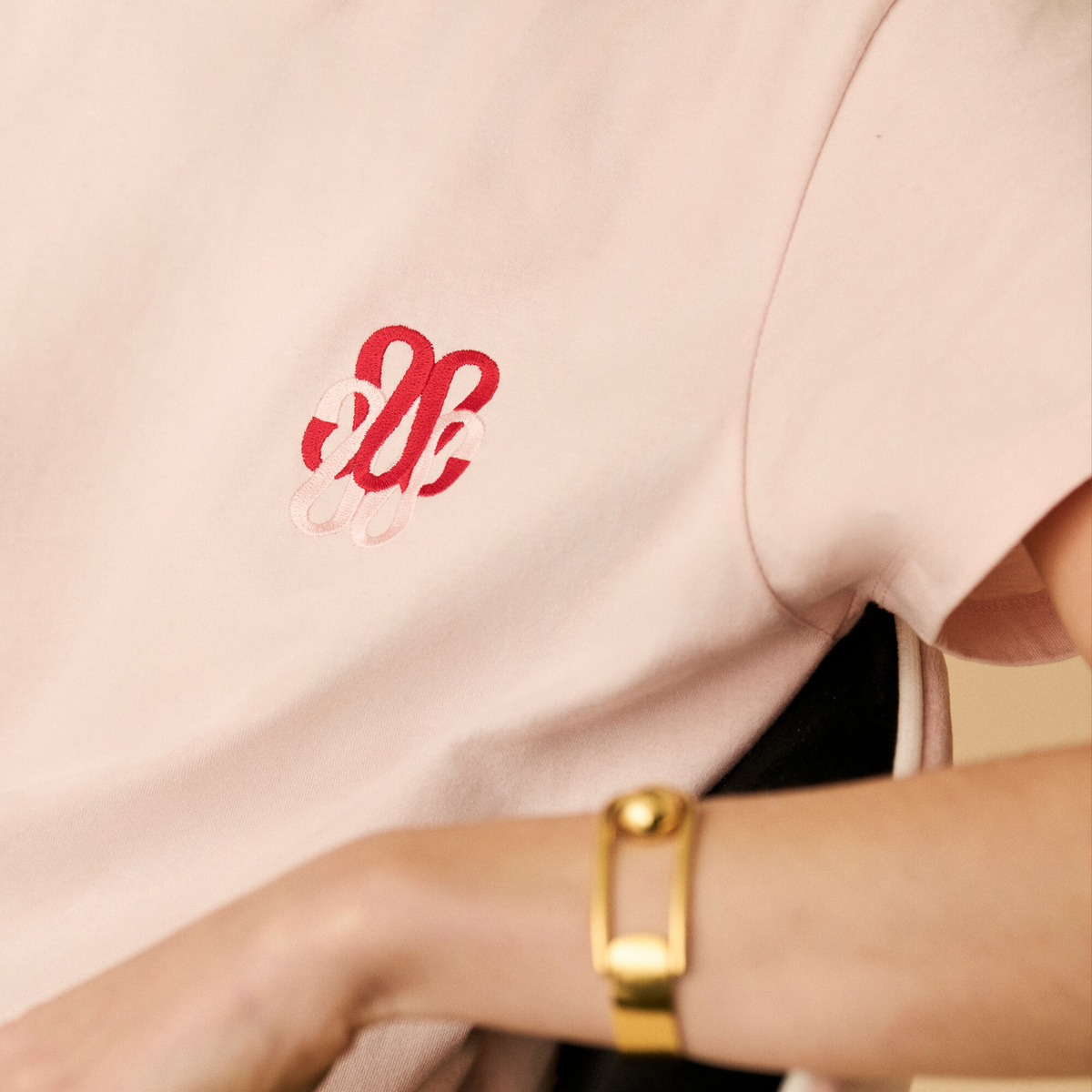 Monogram T-shirt, Baby Pink- Round Neck - 100% Cotton - image 3