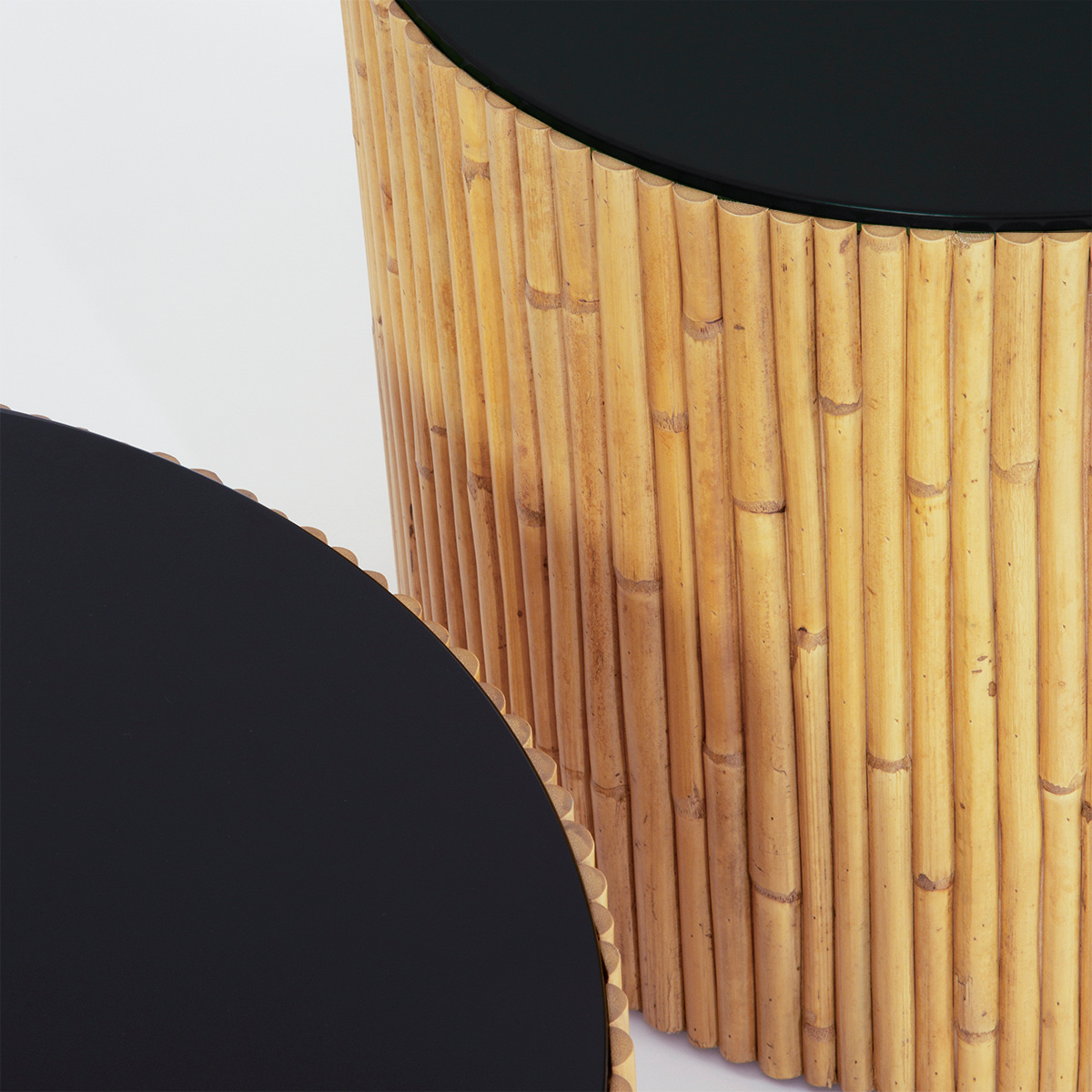 Duo of Coffee Tables Rivera, Natural / Black - ø60 x H30 cm and ø45 x H40 cm - Rattan / Lacquered wood - image 2