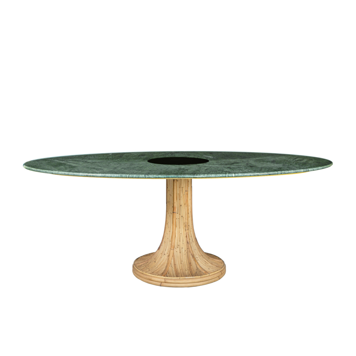 Table Haute à Manger Ovale Riviera, Vert / Naturel - ⌀199 x H74 cm - Marbre de Carrare / Rotin - image 1