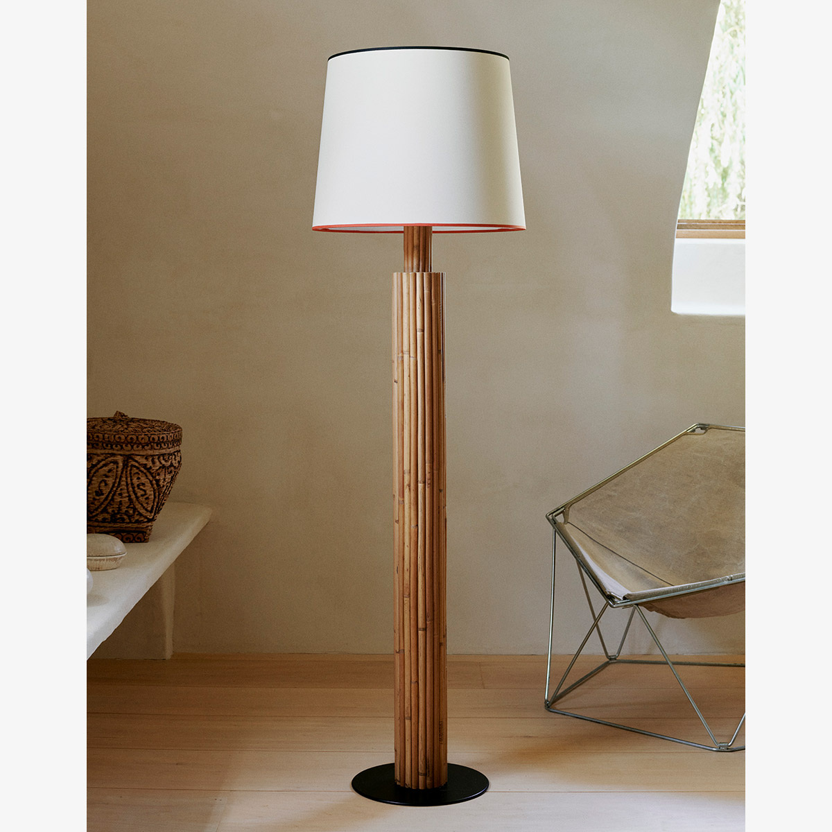 Floor Lamp Riviera, Natural - H155 cm - Wicker / Cotton shade - image 2