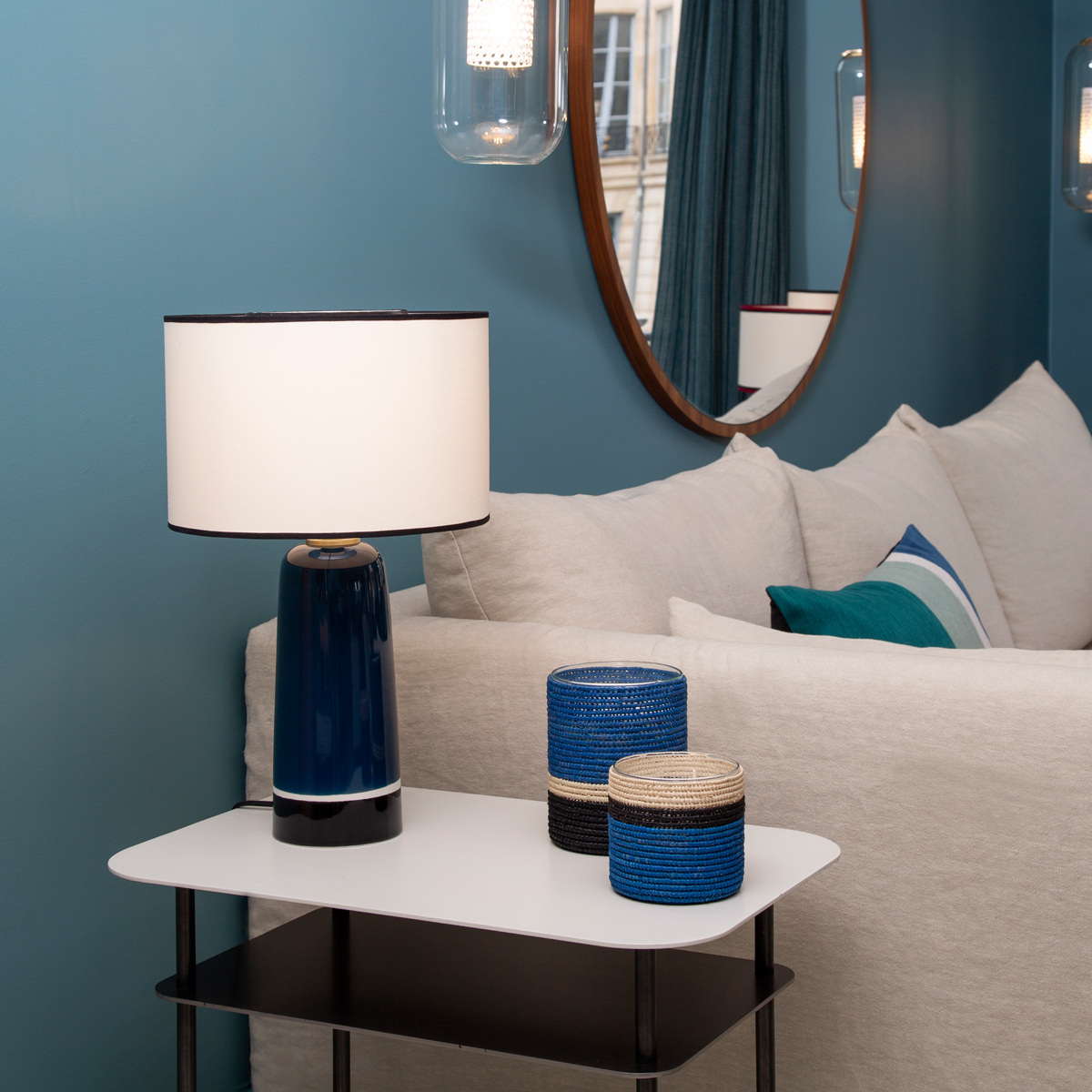 Table Lamp Sicilia, Broadway Blue - H50 cm - Ceramic / Cotton shade - image 2