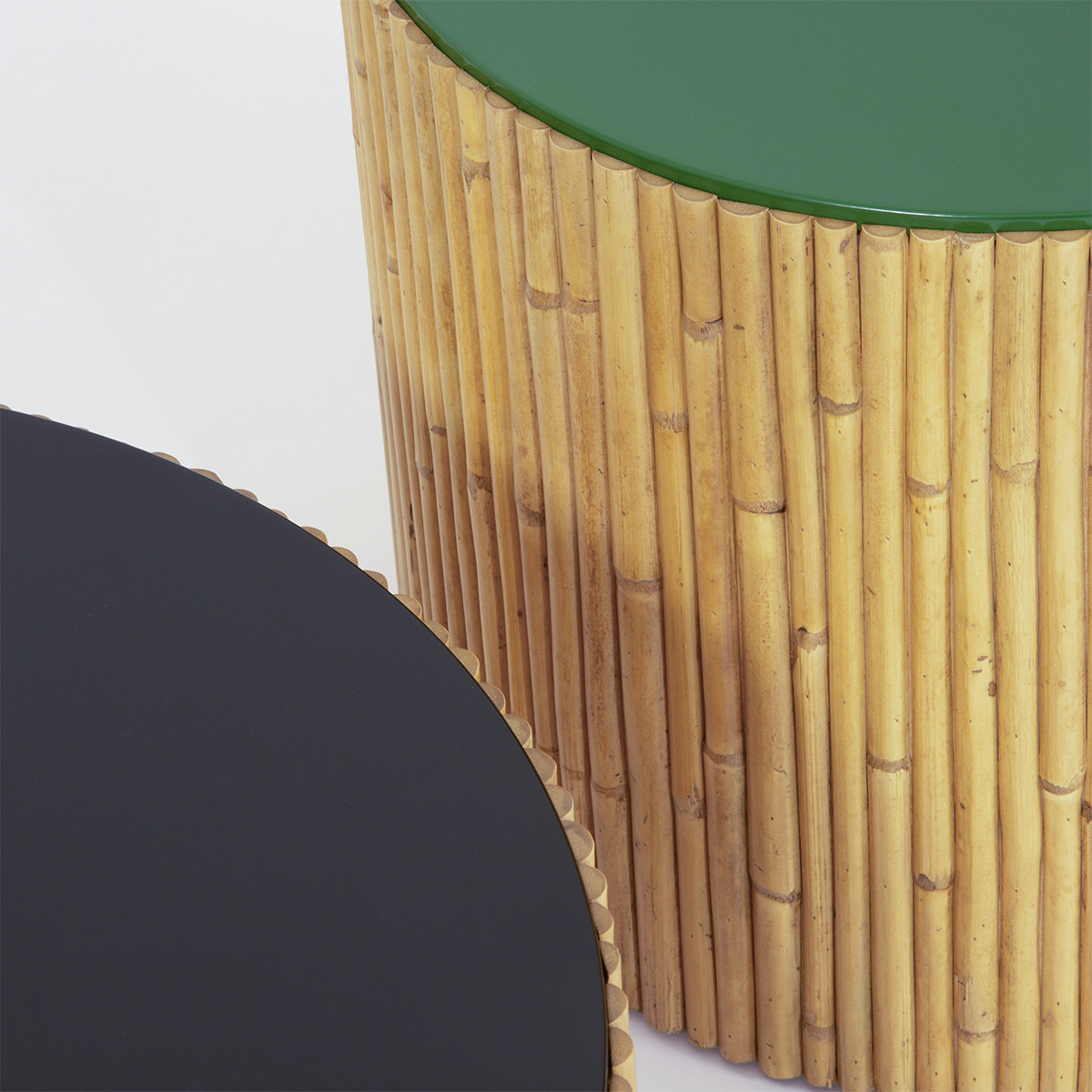 Duo of Coffee Tables Rivera, Natural / Black - ø60 x H30 cm and ø45 x H40 cm - Rattan / Lacquered wood - image 7