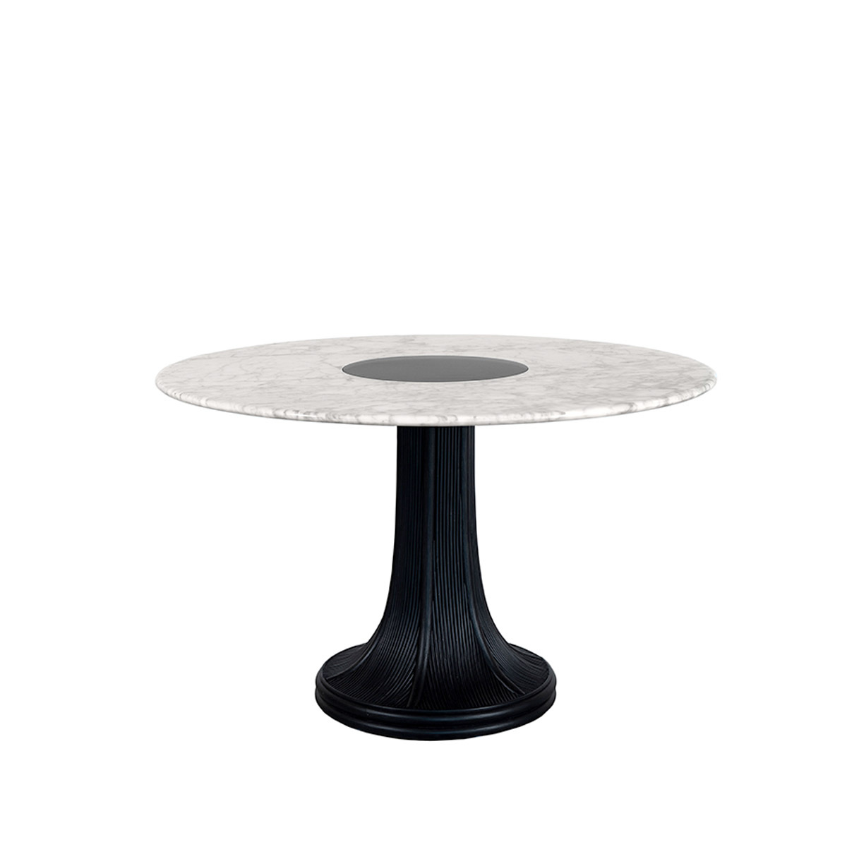 Table Haute à Manger Riviera, Blanc / Noir - ø120 x H74 cm - Marbre de Carrare / Rotin - image 1