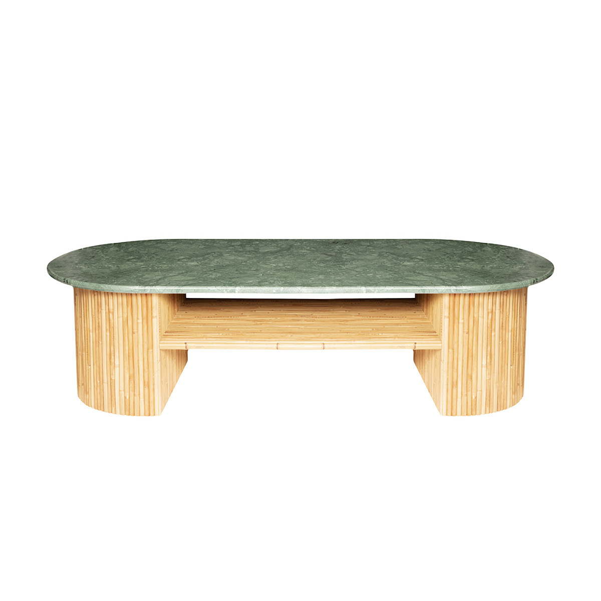 Coffee Table Riviera, Green - L57 x W26 x H16 in - Carrara marble / Rattan - image 1