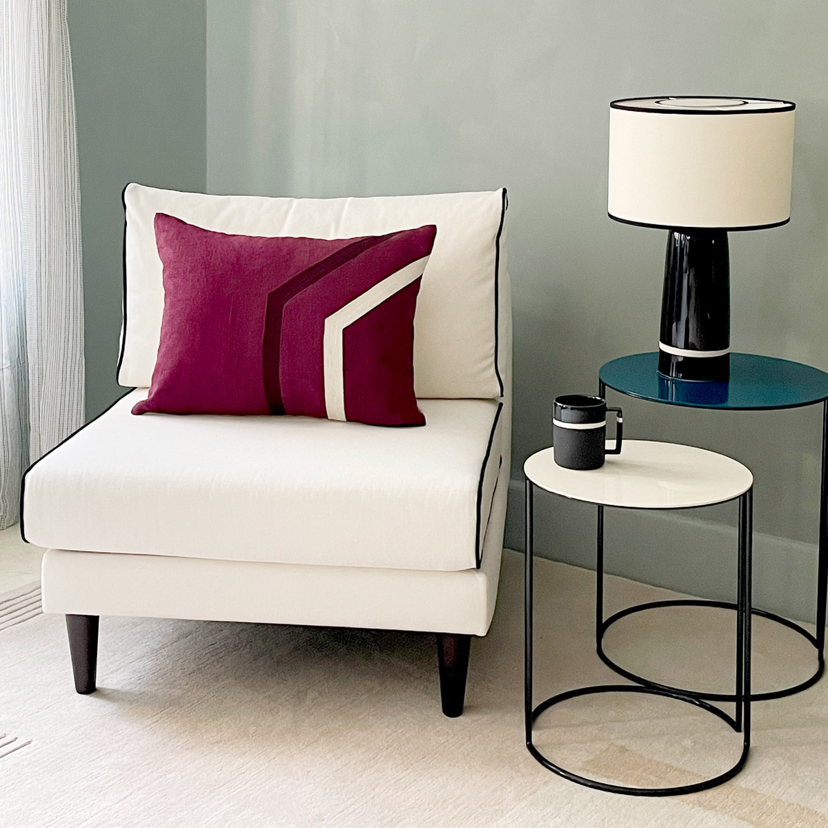 Flip Chair Noa, White / Black - H80 x W80 x D75 cm - Cotton / Wood - image 9