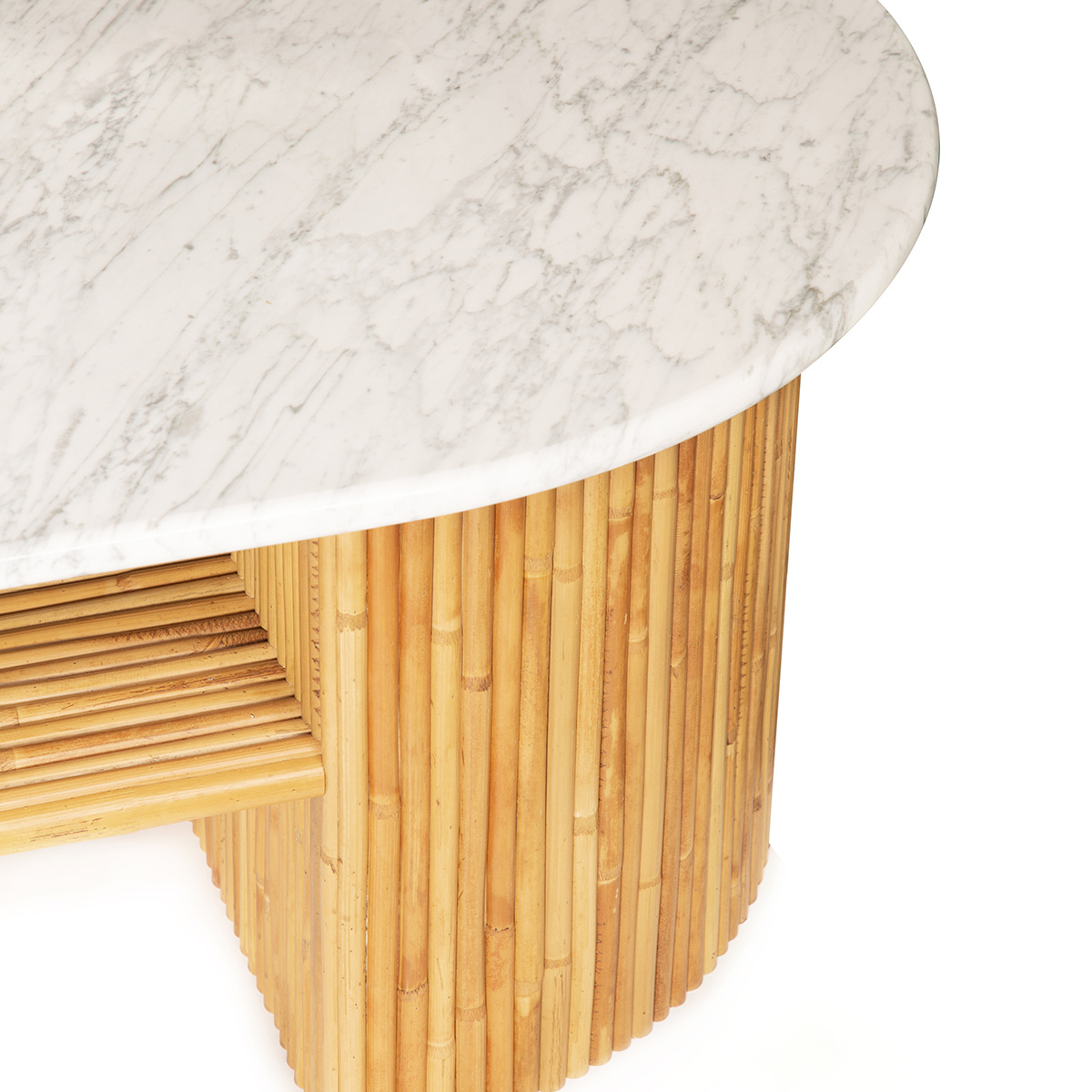 Table Basse Riviera, Blanc - L144 x l66 x H40 cm - Marbre de Carrare / Rotin - image 4