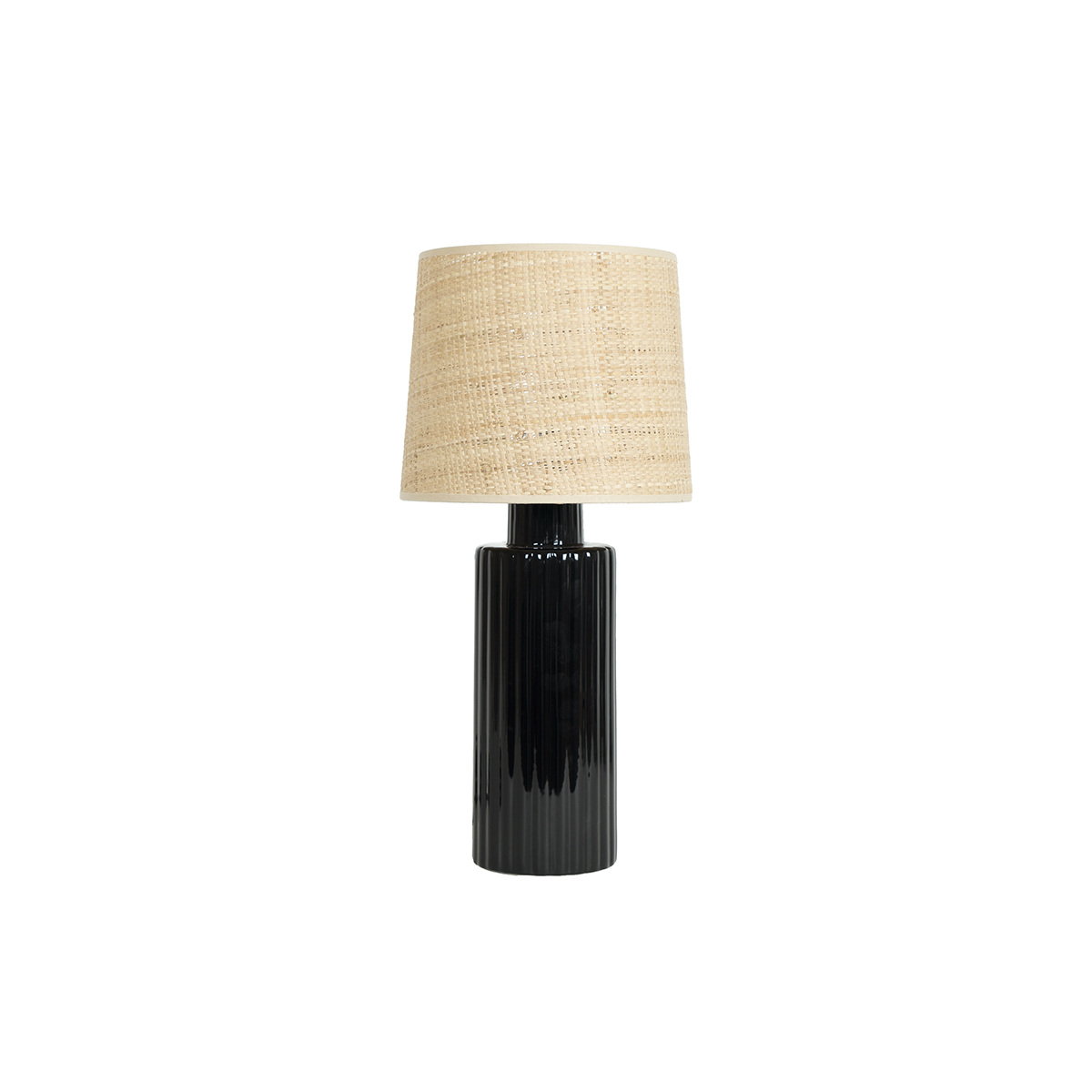 Lampe à poser Portofino, Noir - H46cm - Céramique / Abat-jour Rabane - image 1