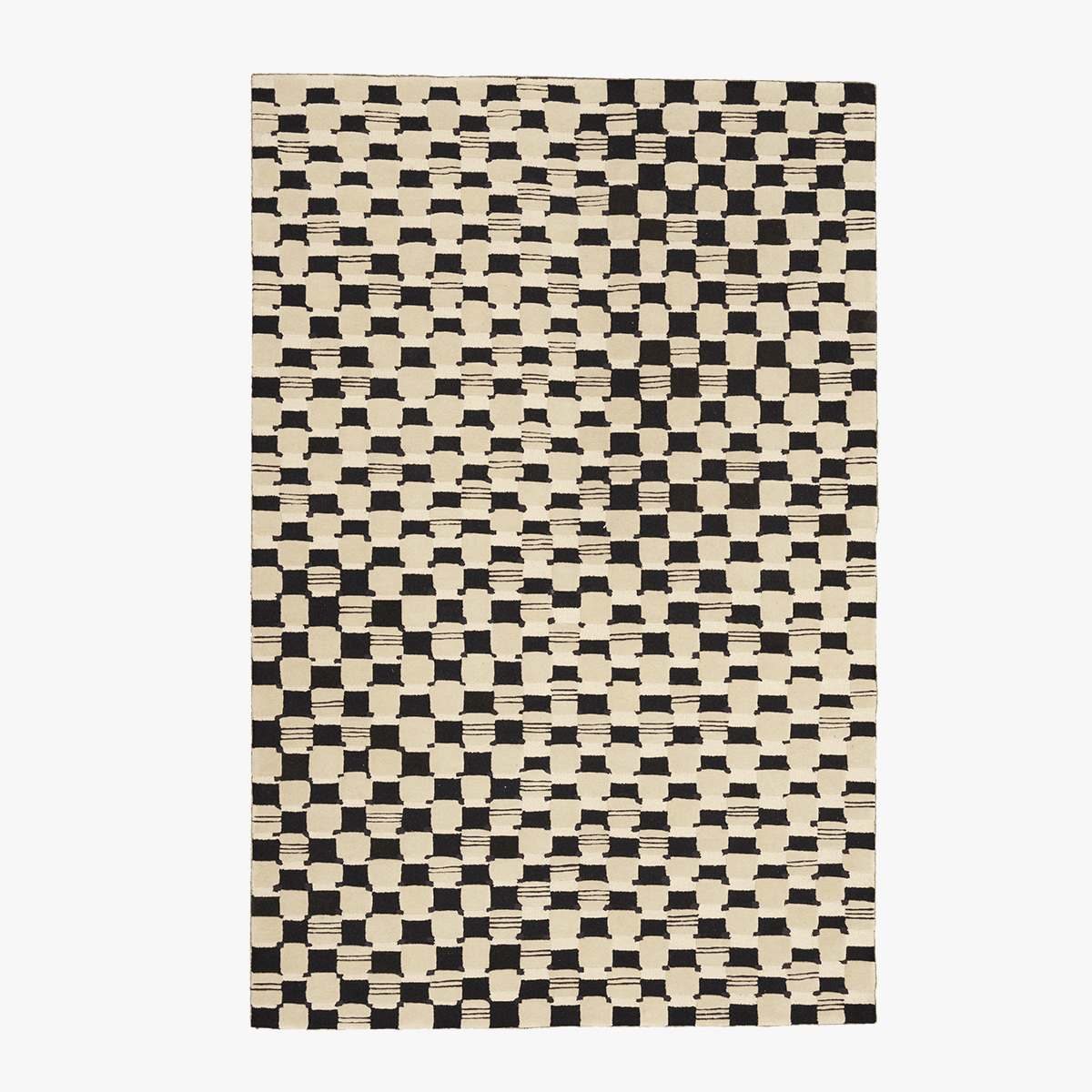 Tapis Damier, Noir - 170 x 240 cm - Laine / Coton - image 1