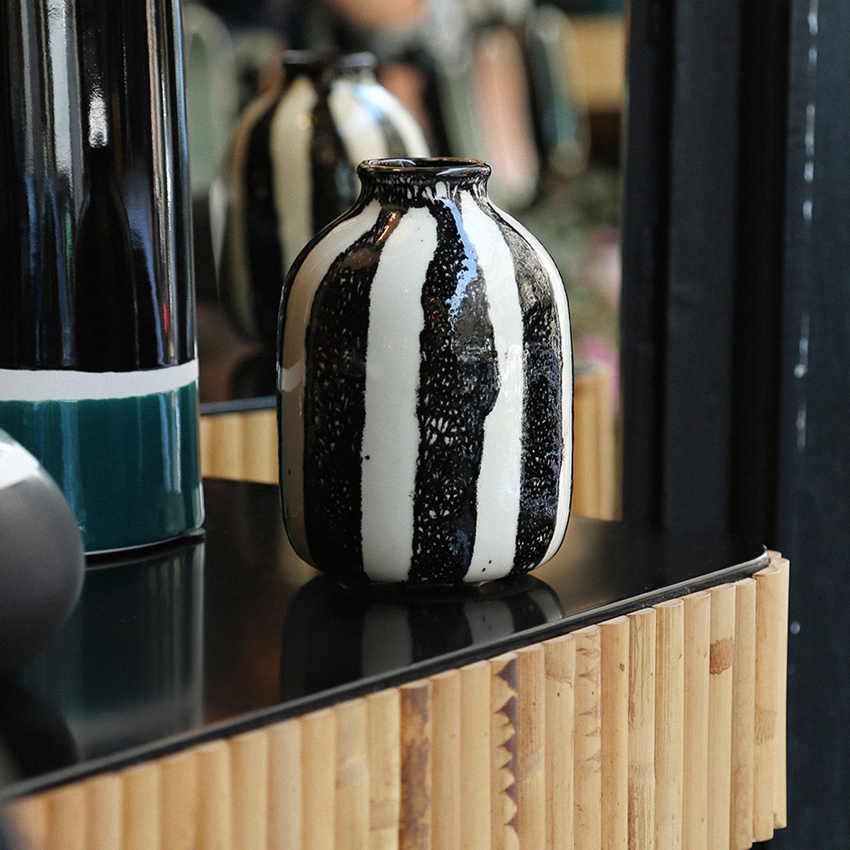 Decorative Vase Riviera, Black - H14 cm - Ceramic - image 2