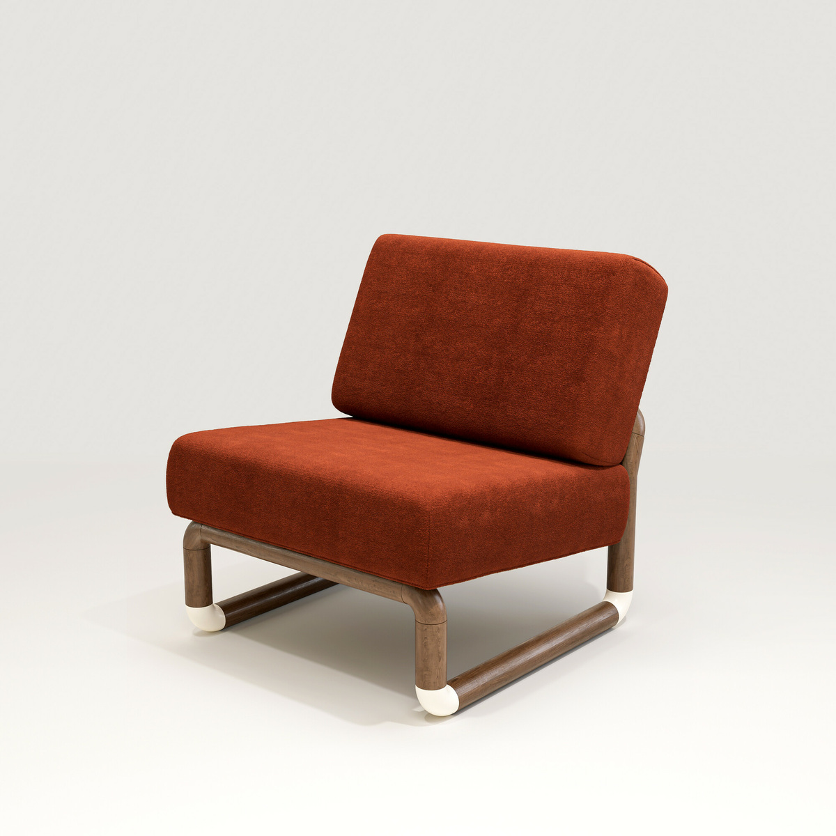 Fireside chair Nico, Rouge - L71 x P82 x H76,8 cm - Noyer/Mohair - image 1