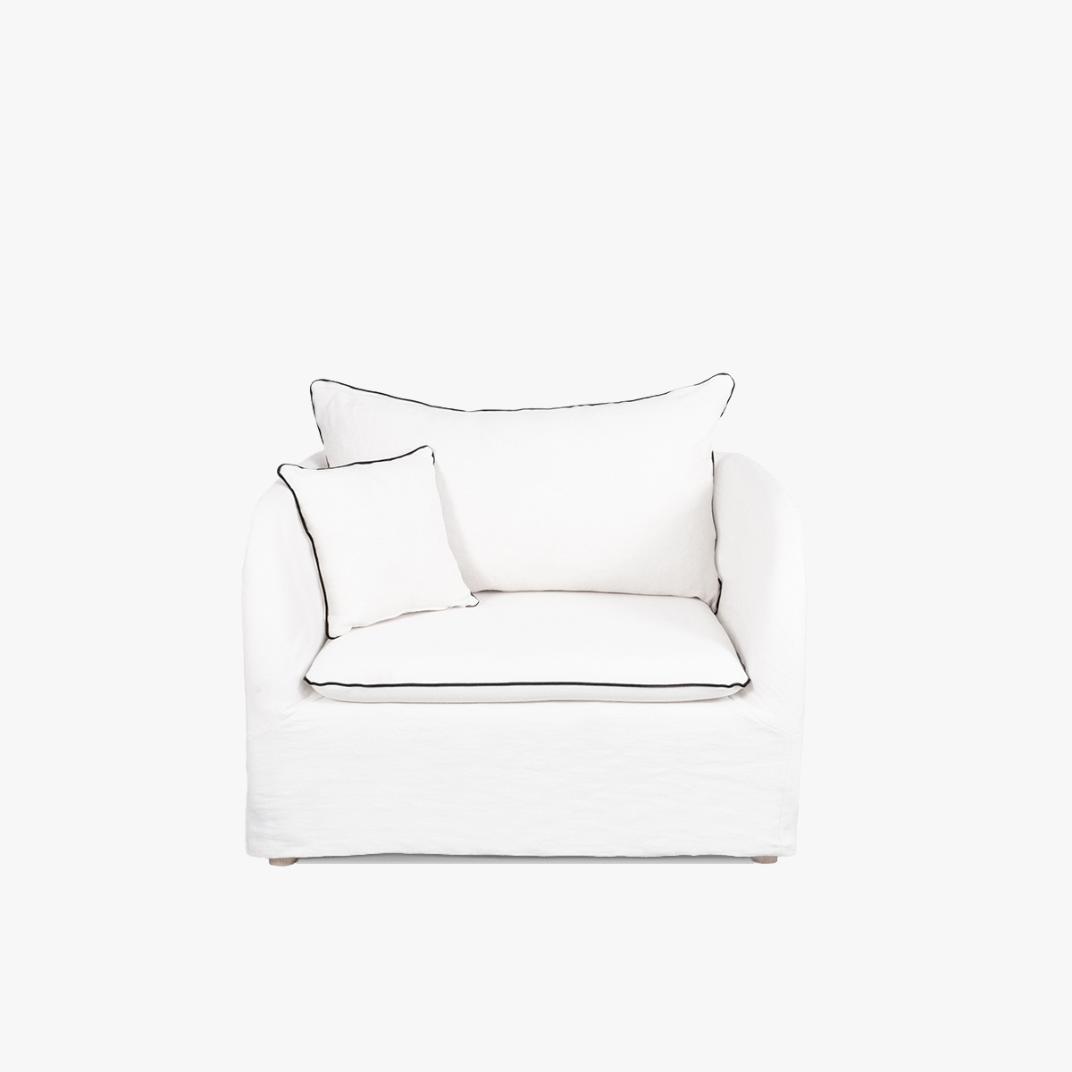 Lounge Amchair Riviera, White / Black - H80 x W110 x D92 cm - Wood / MSL tissue - image 1